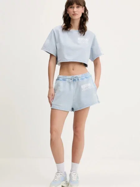 Moschino Jeans szorty z nadrukiem high waist niebieski