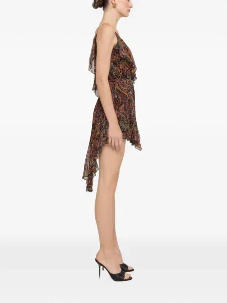 Rochie mini Nissa de mătase asimetrică negru