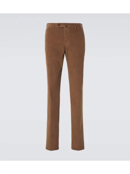 Hlače z ravnimi hlačnicami Incotex iz rebrastega žameta rjava