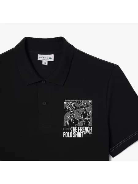 Lacoste Polo Dla Mężczyzn O Regularnym Kroju Z Nadrukiem czarny