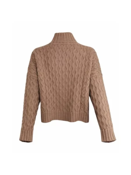Sweter z golfem Weekend Max Mara wełniany beżowy