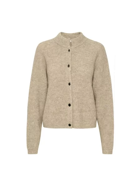 Krótki kardigan Gestuz z alpaki ze stójką beżowy