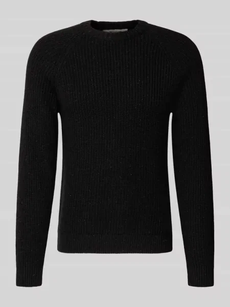 Sweter z dzianiny o kroju regular fit z mieszanki bawełny z dodatkiem wełny model ‘LITUS’ Only & Sons czarny