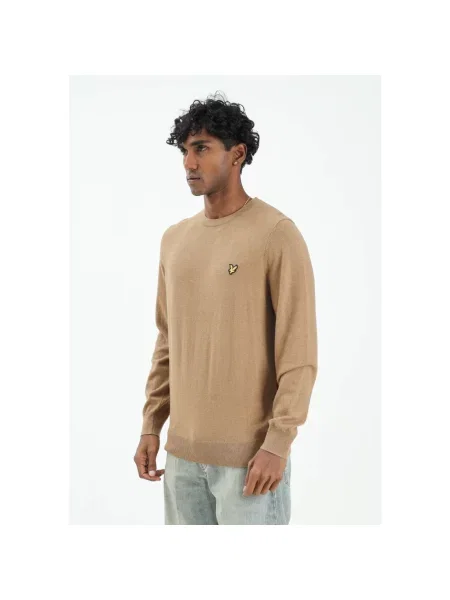 Sweter Lyle & Scott z wełny merino z okrągłym dekoltem beżowy