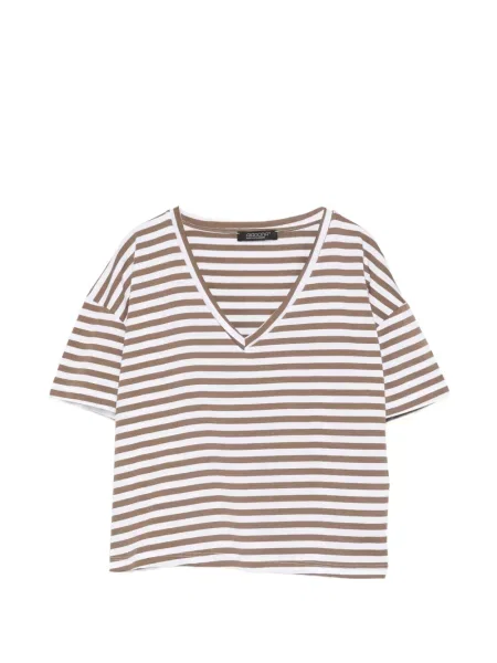 Tricou Aragona cu dungi cu decolteu în V alb