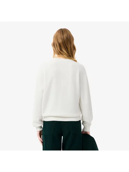 Lacoste Sweter Relaxed Fit Z Okrągłym Kołnierzykiem Kremowy biały