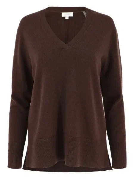 Pulover Kinross Cashmere din cașmir cu decolteu în V maro