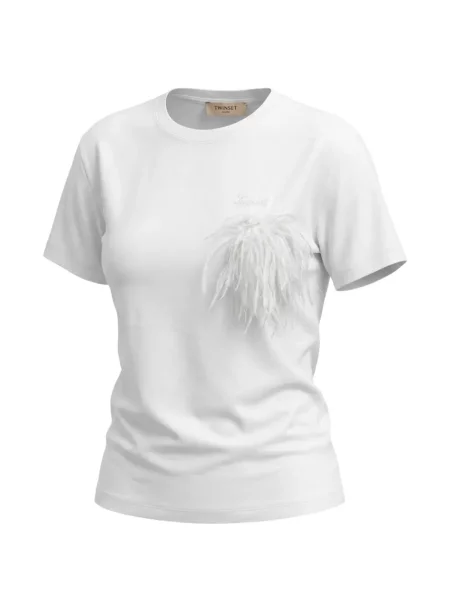 Tricou Twinset cu pene alb