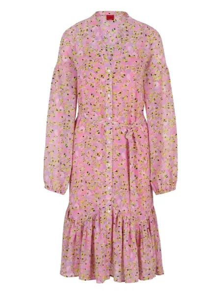 Sukienka midi Boss w kwiatki z nadrukiem do kolan różowa