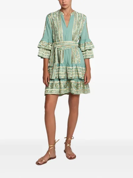 Mała sukienka mini Greek Archaic Kori z falbankami garniturowa zielona