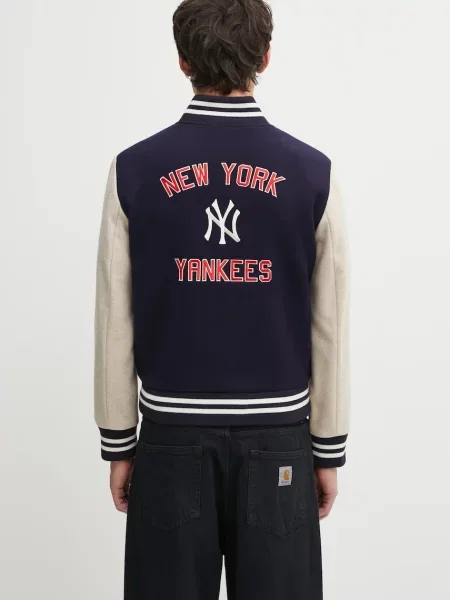 Sporty & Rich kurtka bomber wełniana Champions Wool Varsity przejściowa granatowy