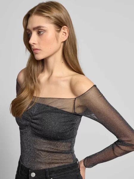 Bluzka z długim rękawem i dekoltem w łódkę model ‘Ballerina’ Gina Tricot czarna