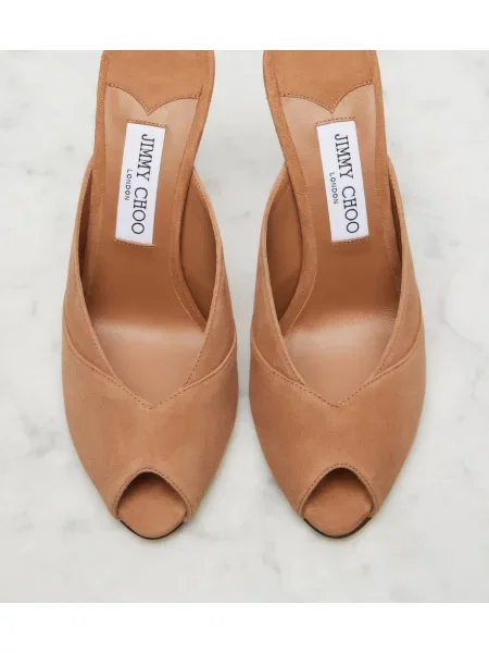 Papuci tip mules Jimmy Choo din piele de căprioară bej
