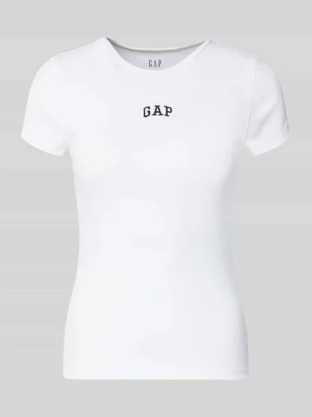 T-shirt w efekcie prążkowania z logo Gap biała