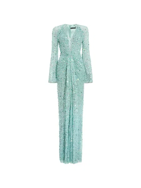 Lung rochie Jenny Packham cu decolteu în V albastru