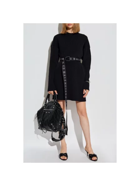Lniana sukienka Balenciaga czarna