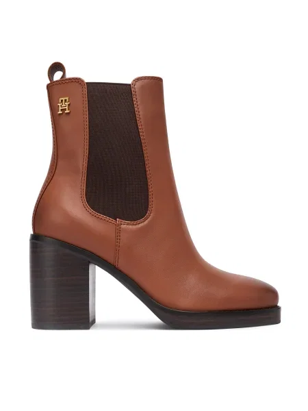 Кожени боти Tommy Hilfiger SQUARE TOE CHELSEA HIGH BLOCK HL с дебел кафяво