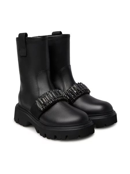 Buty do kostki Loriblu skórzane z kamieniami czarne