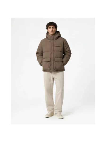 Kurtka puchowa Maison Kitsune z kapturem brązowa