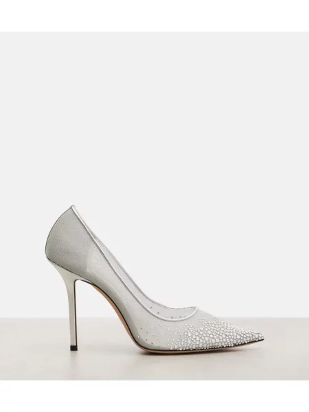 Pantofi cu toc Jimmy Choo de cristal argintiu