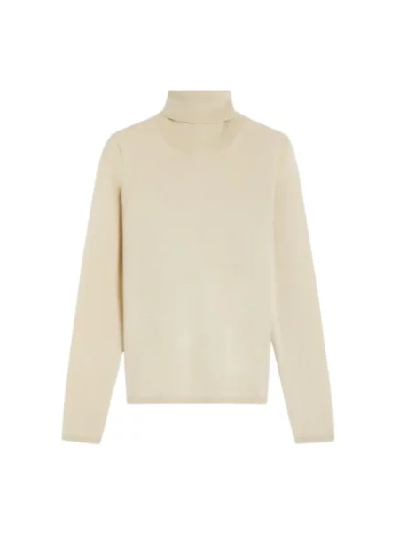 Lniany sweter z golfem Max Mara beżowy