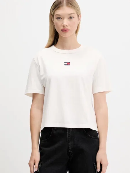 Тениска Tommy Jeans дамска бежово