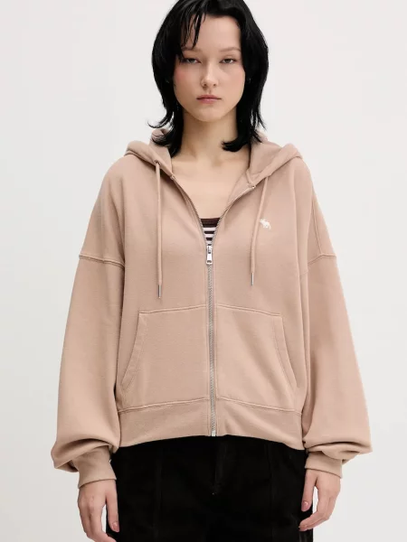 Суичър с качулка Abercrombie & Fitch с качулка бежово