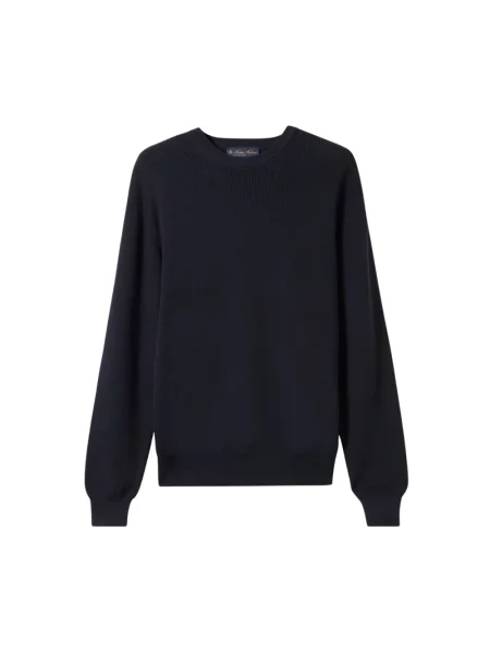 Sweter Brooks Brothers z okrągłym dekoltem niebieski