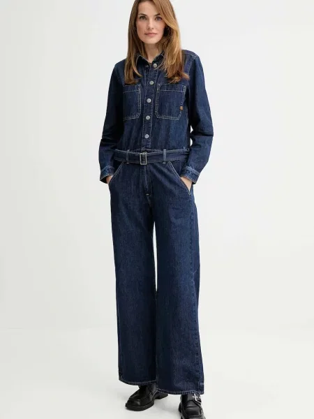 G-Star kombinezon jeansowy 0 z kołnierzykiemm granatowy