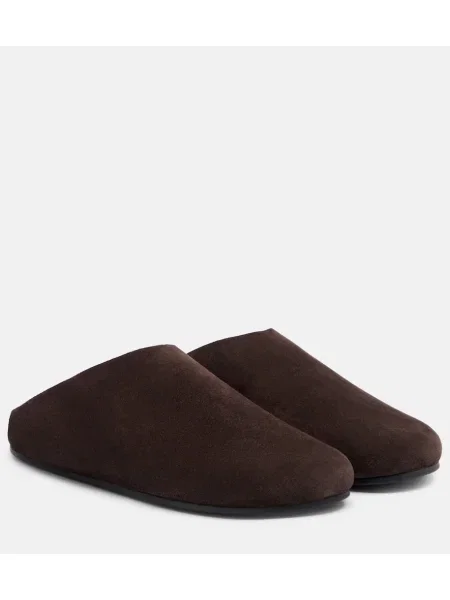 Papuci tip mules The Row din piele de căprioară maro