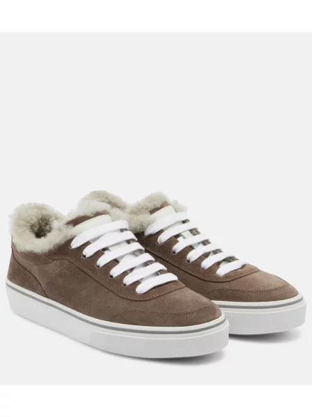 Sneakerși Brunello Cucinelli din piele de căprioară maro