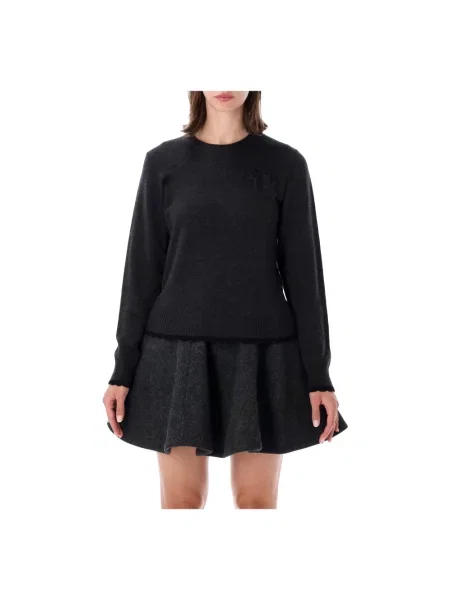 Haftowany sweter Ganni szary