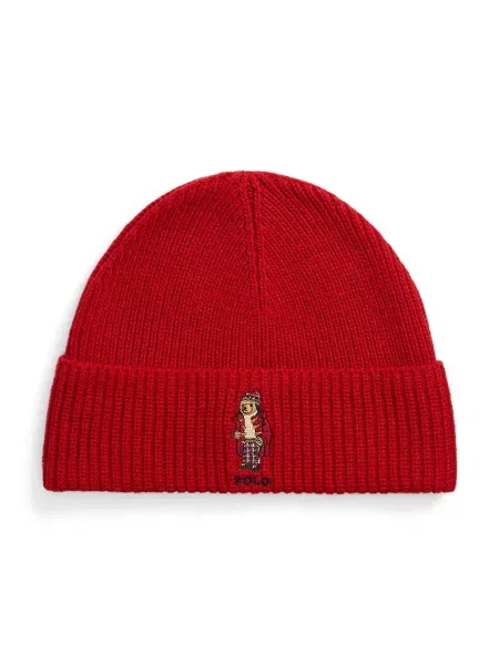 Шапка с вълна Polo Ralph Lauren от плътен трикотаж червено