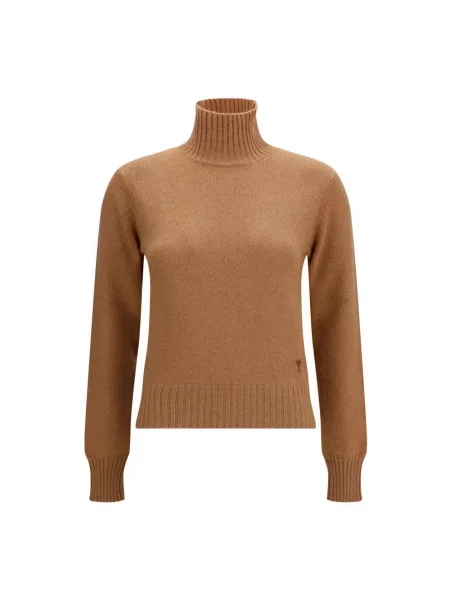 Sweter z golfem Ami Paris z kaszmiru beżowy