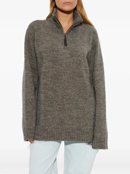 Pulover Maison Margiela cu guler de stand-up gri