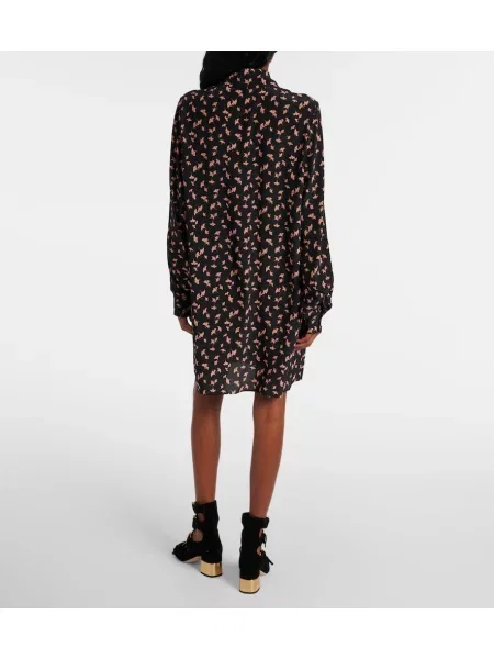 Rochie Chloé de mătase cu model floral maro