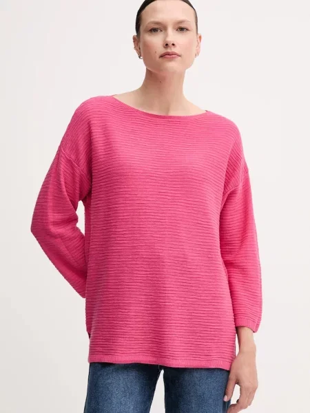 Пуловер с лен United Colors of Benetton розово