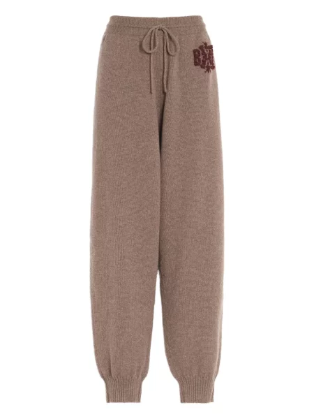 Pantaloni Barrie cu broderie tricotate maro