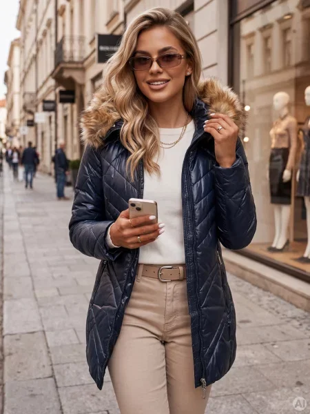 Kurtka zimowa pikowana SOLARIS Dstreet granatowa