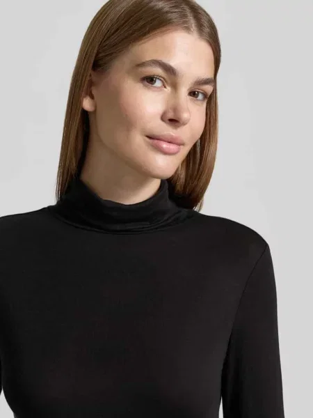 Bluzka z długim rękawem o kroju slim fit z elastycznej mieszanki bawełny model OKTOBER' Comma czarna