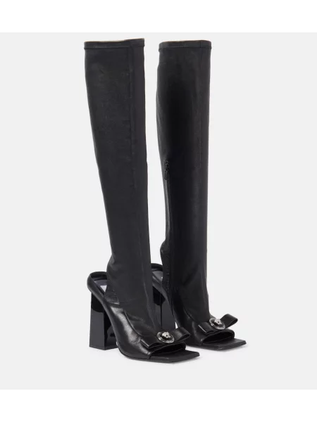 Кожени ботуши Versace черно