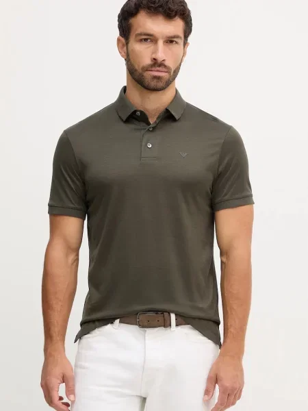 Тениска с яка Emporio Armani с изчистен дизайн черно