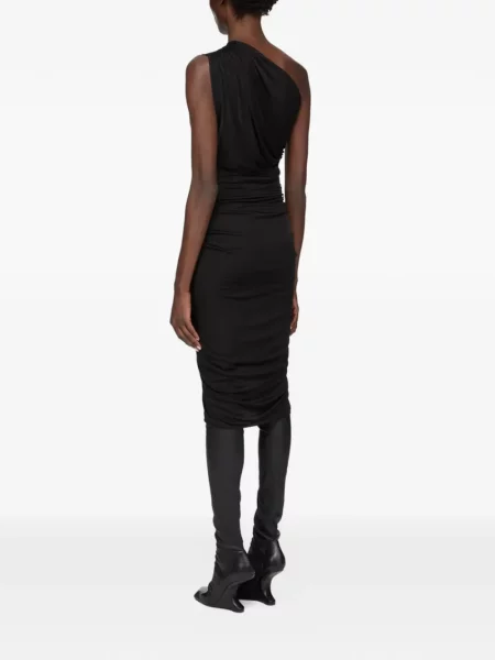 Рокля Rick Owens Lilies с волани с едно рамо черно