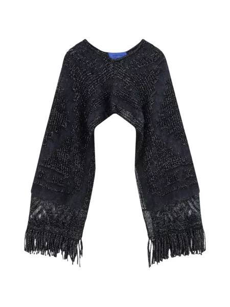 Poncho Mes Demoiselles cu franjuri tricotate negru