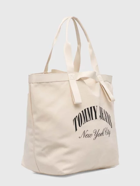 Shopperka Tommy Jeans płócienna z logo beżowa