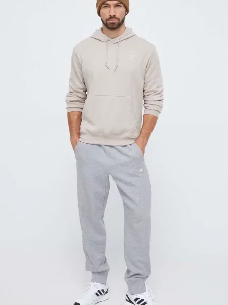 Bombažen pulover adidas Originals s kapuco bež