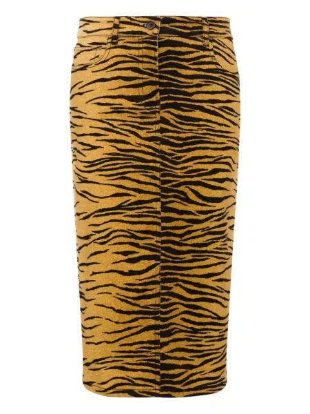 Fustă din denim Moschino Jeans cu imprimeu animal print până la genunchi maro