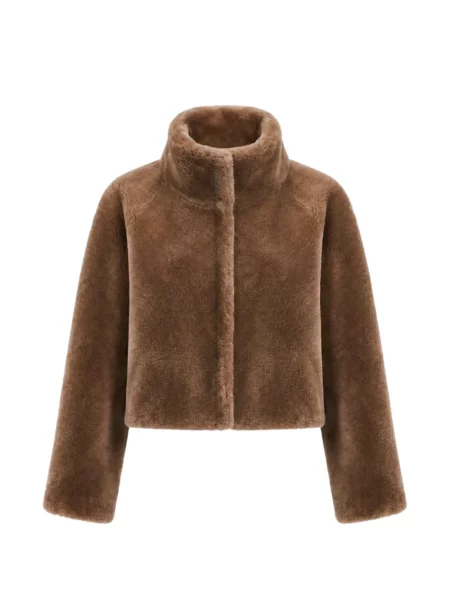 Geacă Ow Collection din piele de oaie maro