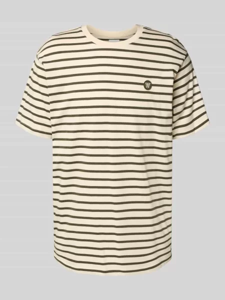 T-shirt z okrągłym dekoltem model ‘Ace’ Wood Wood beżowa
