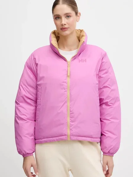Яке с две лица Helly Hansen YU 23 REVERSIBLE PUFFER розово зимен модел с уголемена кройка жълто